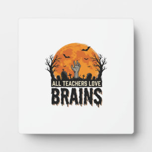 Halloween-Lehrer-Gehirne Vintage-Vektordesign_1 Fotoplatte