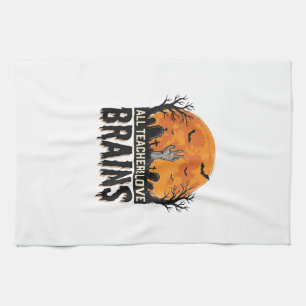 Halloween-Lehrer-Gehirne Vintage-Vektordesign_1 Geschirrtuch