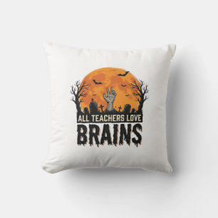 Halloween-Lehrer-Gehirne Vintage-Vektordesign_1 Kissen