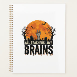 Halloween-Lehrer-Gehirne Vintage-Vektordesign_1 Planer