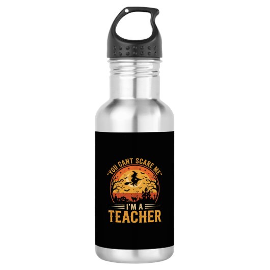 Halloween-Lehrer-Hexenkatze-Design Edelstahlflasche (Vorderseite)