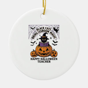 Halloween Lehrer Katze Vintage Kürbis Klassenzimme Keramik Ornament