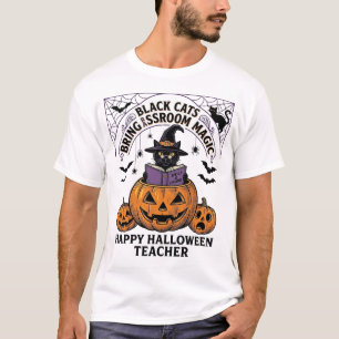 Halloween Lehrer Katze Vintage Kürbis Klassenzimme T-Shirt