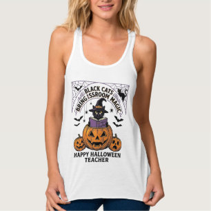 Halloween Lehrer Katze Vintage Kürbis Klassenzimme Tank Top