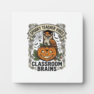 Halloween-Lehrer-Kürbis-Eule-Vintage-Schul-Shirt Fotoplatte