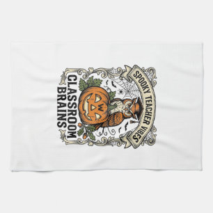 Halloween-Lehrer-Kürbis-Eule-Vintage-Schul-Shirt Geschirrtuch