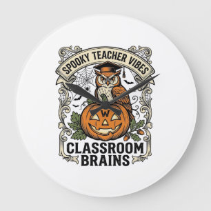 Halloween-Lehrer-Kürbis-Eule-Vintage-Schul-Shirt Große Wanduhr