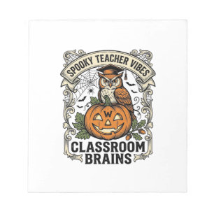 Halloween-Lehrer-Kürbis-Eule-Vintage-Schul-Shirt Notizblock