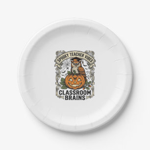 Halloween-Lehrer-Kürbis-Eule-Vintage-Schul-Shirt Pappteller