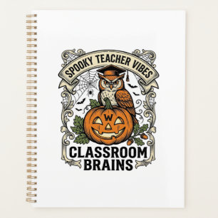Halloween-Lehrer-Kürbis-Eule-Vintage-Schul-Shirt Planer