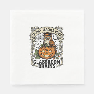 Halloween-Lehrer-Kürbis-Eule-Vintage-Schul-Shirt Serviette