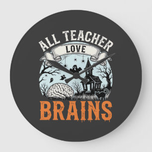 Halloween-Lehrer-Liebe-Hirne-Verlassener-Klassenzi Große Wanduhr
