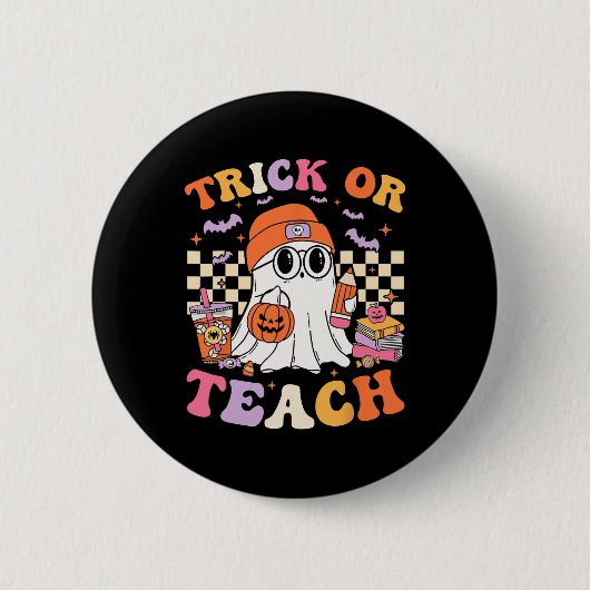 Halloween-Lehrer oder lehren Niedlicher Geisterkaf Button (Vorderseite)