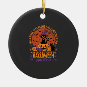 Halloween-Lehrer-Schwarze Katze Kürbis Glück Keramik Ornament