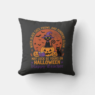 Halloween-Lehrer-Schwarze Katze Kürbis Glück Kissen
