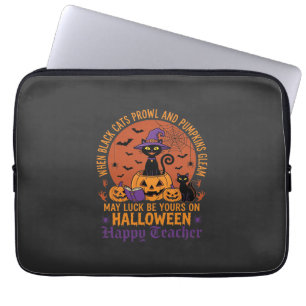 Halloween-Lehrer-Schwarze Katze Kürbis Glück Laptopschutzhülle