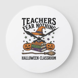 Halloween-Lehrer-Shirt mit Hexenbüchern_1 Große Wanduhr