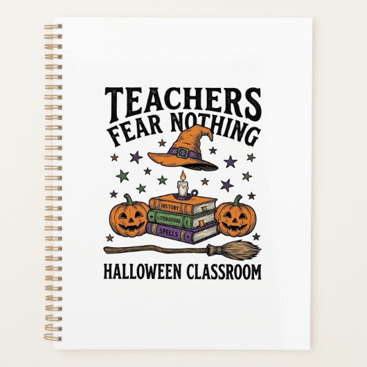 Halloween-Lehrer-Shirt mit Hexenbüchern_1 Planer (Vorderseite)