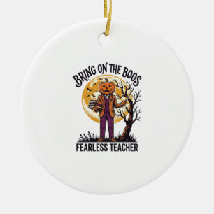 Halloween-Lehrer-Shirt Vintage-Gravur Kürbis  Keramik Ornament