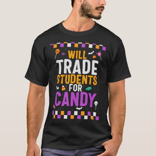 Halloween-Lehrer wird Schüler gegen Bonbons tausch T-Shirt (Vorderseite)