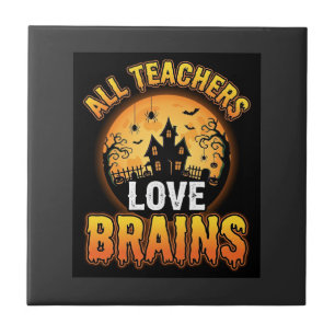 Halloween-Lehrer-Zombie-Gehirne-Horror-Mond-Design Fliese