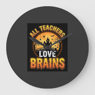 Halloween-Lehrer-Zombie-Gehirne-Horror-Mond-Design Große Wanduhr