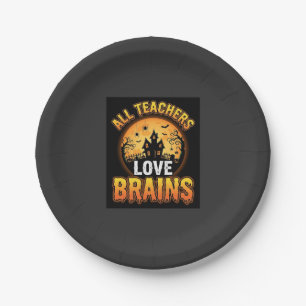 Halloween-Lehrer-Zombie-Gehirne-Horror-Mond-Design Pappteller