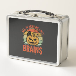 Halloween-Lehrerin Gehirne Vintage-Kürbis Eule Metall Brotdose