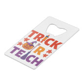 Halloween-Lehrertrick oder -Unterricht Geldbeutel Flaschenöffner (Rückseite Schrägansicht)