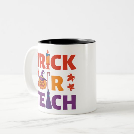 Halloween-Lehrertrick oder -Unterricht Zweifarbige Tasse (Vorderseite Links)