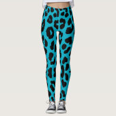 Halloween Leopard Print Black & Light Aquamarin Leggings (Vorderseite)