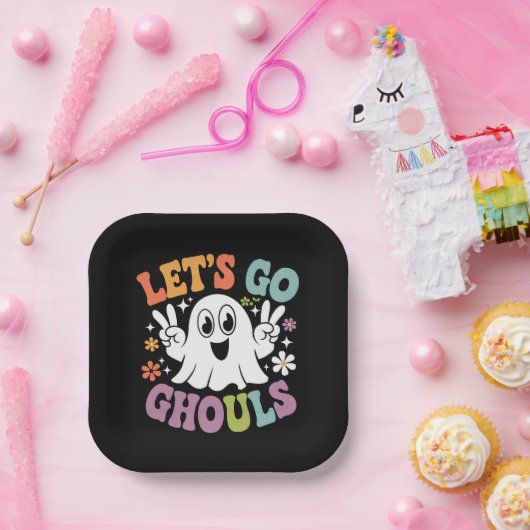Halloween Let's Go Ghouls Ghost Retro-Kostüm Pappteller (Party)