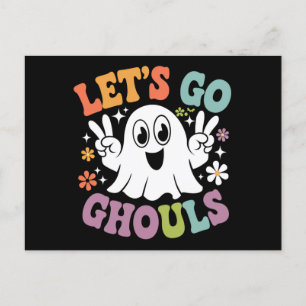 Halloween Let's Go Ghouls Ghost Retro-Kostüm Postkarte