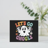 Halloween Let's Go Ghouls Ghost Retro-Kostüm Postkarte (Stehend Vorderseite)