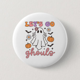 Halloween Let's Go Ghouls Ghost Retro Kostüm Wome Button