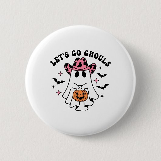 Halloween Let's Go Ghouls Ghost Retro Kostüm Wome Button (Vorderseite)