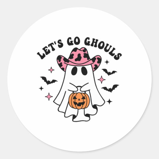 Halloween Let's Go Ghouls Ghost Retro Kostüm Wome Runder Aufkleber (Vorderseite)