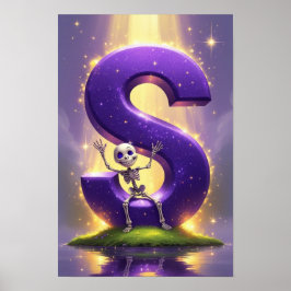 Halloween Letter S Poster Cute Skeleton Alphabet 