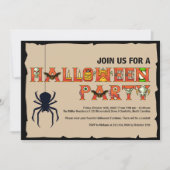 Halloween Lettering Hanging Spiole Halloween Einladung (Vorderseite)