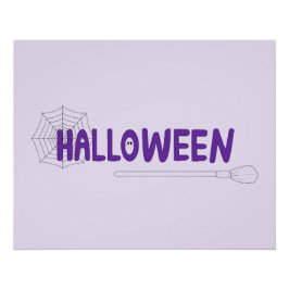 Halloween-Lettering in Lila mit Netz und Hexe Poster