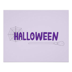 Halloween-Lettering in Lila mit Netz und Hexe Poster