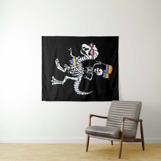 Halloween LGBT T Rex Dinosaur Skeleton Gay Pride Wandteppich (Beispiel (Horizontal))