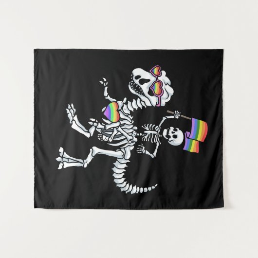 Halloween LGBT T Rex Dinosaur Skeleton Gay Pride Wandteppich (Vorderseite (Horizontal))