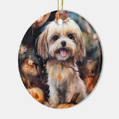 Halloween Lhasa Apso mit Pumpkins Beängstigend Keramik Ornament (Links)