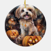 Halloween Lhasa Apso mit Pumpkins Beängstigend Keramik Ornament (Hinten)