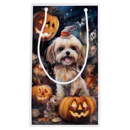 Halloween Lhasa Apso mit Pumpkins Beängstigend Kleine Geschenktüte (Vorderseite)