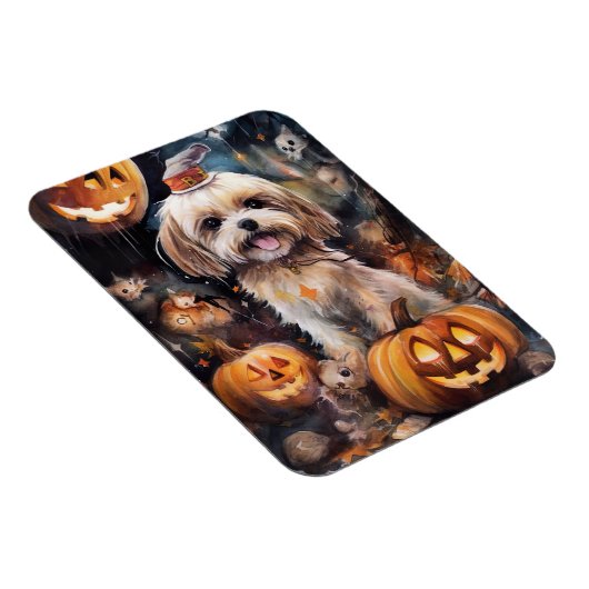 Halloween Lhasa Apso mit Pumpkins Beängstigend Magnet (Rechte Seite)