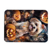 Halloween Lhasa Apso mit Pumpkins Beängstigend Magnet (Horizontal)
