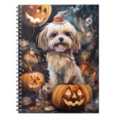 Halloween Lhasa Apso mit Pumpkins Beängstigend Notizblock (Vorderseite)