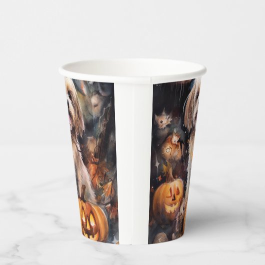 Halloween Lhasa Apso mit Pumpkins Beängstigend Pappbecher (Rechts)